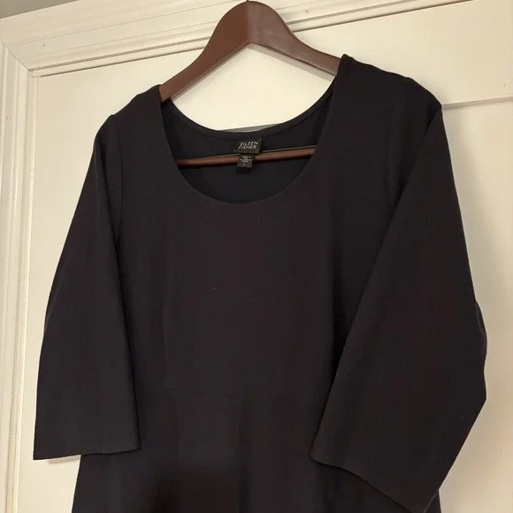 Eileen Fisher Black Crew Neck Midi Dress - Picture 2 of 6
